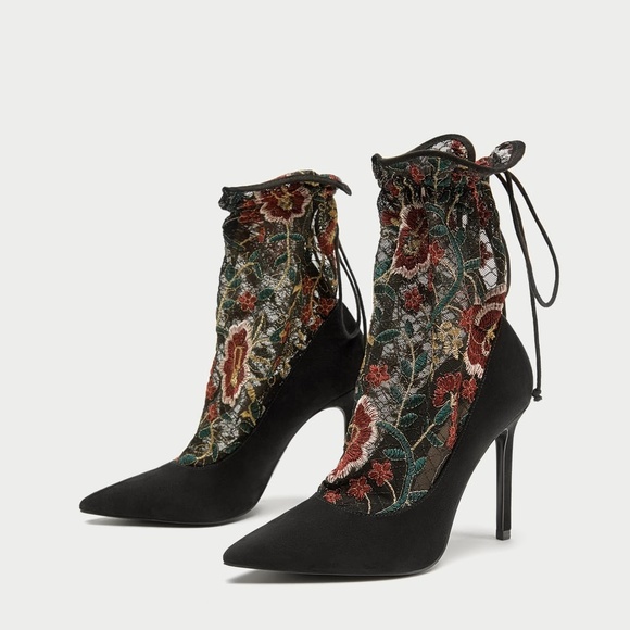 ZARA EMBROIDERED STOCKING-STYLE HIGH HEEL BOOTS - Picture 2 of 8